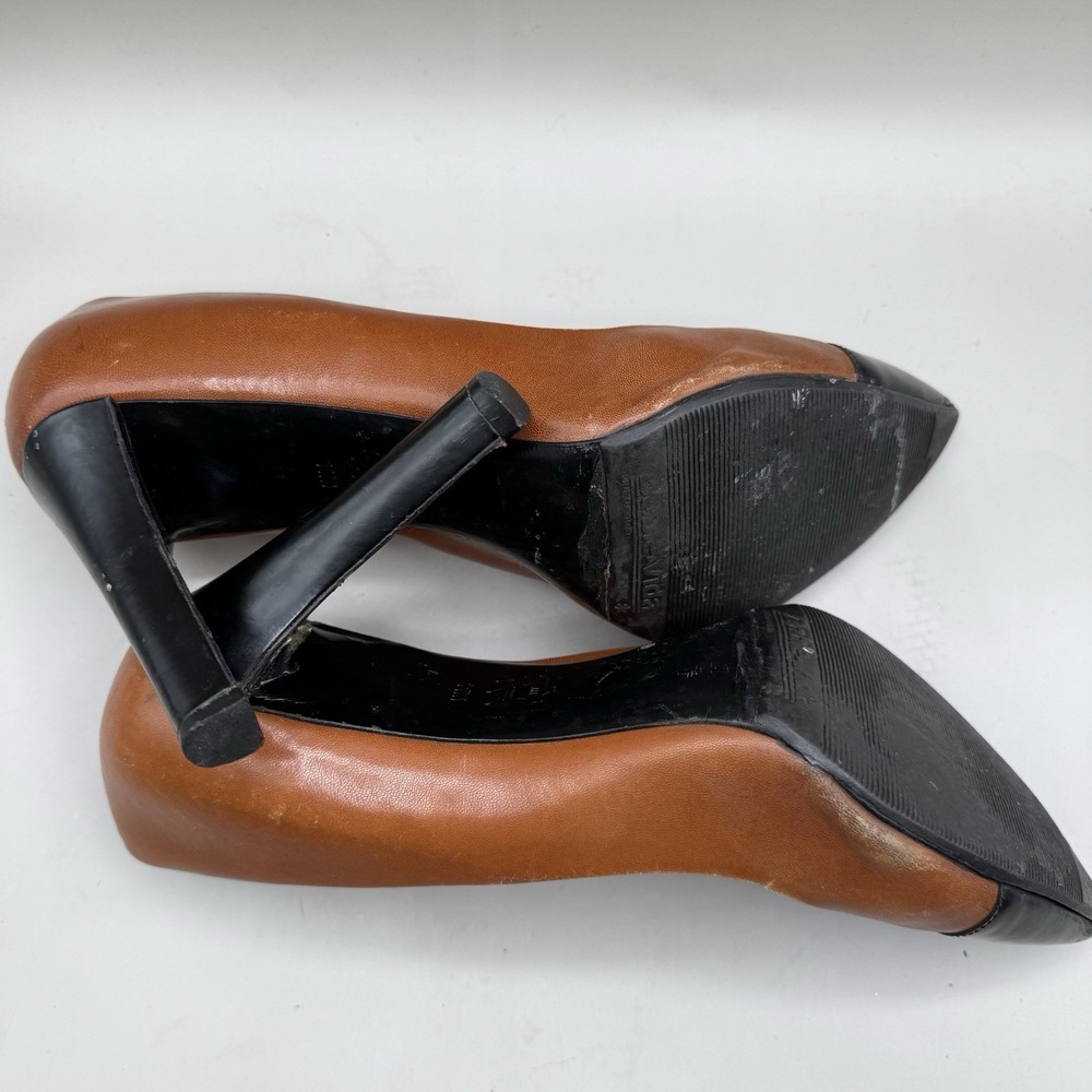 TORY BURCH KAY Pointy Toe Heels Womens SIZE 11 M Leather Two Tone Brown Black - Picture 4 of 6